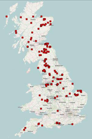 UK map of sites